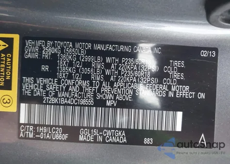 2013 Lexus Rx из США, поврежденный, VIN 2T2BK1BA4DC198555